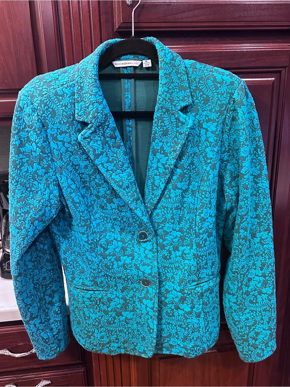 Isaac Mizrahi size 8 Turquoise Floral Blazer Jacket